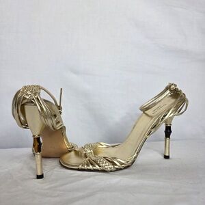 Gucci Vintage Bamboo Accent Elegant Gold Women's Heels